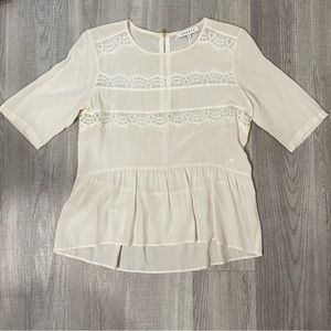 SANDRO PARIS Cream Silk Top with Lace Size Medium 4-6 NWOT